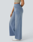 Ruvessa - Dames jeans met hoge taille brede pijpen zeer rekbaar moderne snit