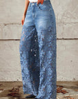 Lisandra - Halfhoge jeans met kant en patchwork voor een casual en trendy stijl