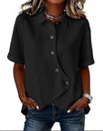 Aurelyth - Asymmetrische damesblouse met knopen en elegante gestructureerde kraag