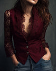 Bruxelle - Elegante Damesblouse van Kant met Transparante Mouwen