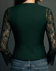 Bruxelle - Elegante Damesblouse van Kant met Transparante Mouwen