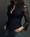 Bruxelle - Elegante Damesblouse van Kant met Transparante Mouwen