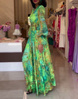 Aceline - Elegante Bedrukte Maxi Dress met Empire Taille
