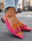 Nexoria - Elegante bicolor damesmules met trendy pompons