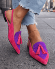 Nexoria - Elegante bicolor damesmules met trendy pompons