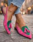 Nexoria - Elegante bicolor damesmules met trendy pompons