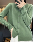 Elyse - 100% Pure Merino Wol Dames O-hals Cardigan Kasjmier Trui