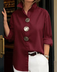 Kaeloria - Elegante Blouse van Katoen en Linnen met Metalen Knopen