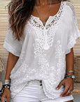 Cavoria - Witte blouse voor vrouwen met geborduurde kant