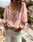 Ixavelle - Dames boheemse blouse met V-hals en pofmouwen