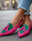 Nexoria - Elegante bicolor damesmules met trendy pompons