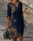 Jacqueline - Lente V-hals Drie-Kwart Mouwen Jurk
