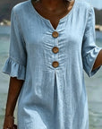 Fynorae - Dames jurk van denim met volantmouwen vloeiende snit zomer strand
