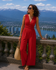 Aurevina - Dames jumpsuit zonder mouwen met V-hals en wijde benen