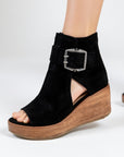 Kalyne - Dames wedge sandalen van suède met open teen en enkelbandje