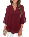 Ozyra - Vloeiende Chiffon Blouse met Elegante V-hals