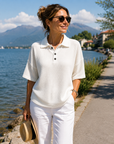 Orelina - Dames polo met textuur en knoopkraag, casual fit