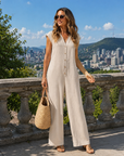 Maevyn - Dames jumpsuit zonder mouwen met knopen en brede benen