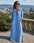 Jasmoria - Lange denim overhemd jurk voor dames