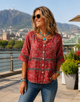 Liorissa - Vintage blouse voor dames met etnische print en knopen