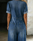 Lioritha - Dames jumpsuit van soepel denim met V-hals en wijde pijpen
