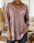 Selmira - Retro Blouse met Elegante Bladerenprint