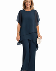 Avelonix - Vrouwen tweedelig ensemble elegante vloeiende brede broek avond