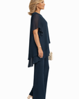 Avelonix - Vrouwen tweedelig ensemble elegante vloeiende brede broek avond