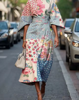 Havirelle - Elegante midi bloemenjurk voor dames met vloeiende mouwen en artistieke print