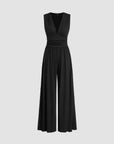 Aurevina - Dames jumpsuit zonder mouwen met V-hals en wijde benen