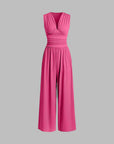Aurevina - Dames jumpsuit zonder mouwen met V-hals en wijde benen