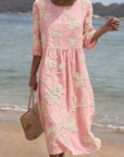 Delyth - Midi Vloeiende Broderie Jurk Vintage Elegantie