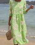 Delyth - Midi Vloeiende Broderie Jurk Vintage Elegantie