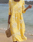Delyth - Midi Vloeiende Broderie Jurk Vintage Elegantie