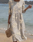 Delyth - Midi Vloeiende Broderie Jurk Vintage Elegantie