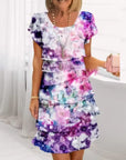 Elif - Bloemen geplooide jurk met ruches