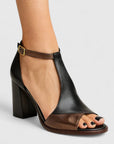 Syralix - Dames sandalen met blokhak van leer open neus enkelbandje moderne stijl