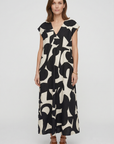 Heliorae - Lange jurk voor vrouwen met V-hals en abstracte print