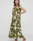 Heliorae - Lange jurk voor vrouwen met V-hals en abstracte print