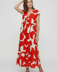 Heliorae - Lange jurk voor vrouwen met V-hals en abstracte print