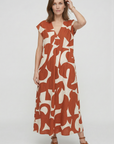 Heliorae - Lange jurk voor vrouwen met V-hals en abstracte print