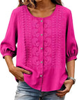 Sorivelle - Geborduurd damesblouse van katoen en linnen met 3/4 mouwen