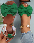 Jaxoria - Vrouwen platte sandalen met decoratieve strik en parels