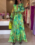 Aceline - Elegante Bedrukte Maxi Dress met Empire Taille