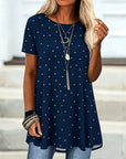 Glysselle - Dames blouse in het wit met stippen en korte mouwen