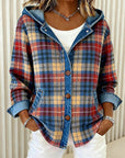 Nadrina - Jeansjack met Capuchon en Contrasterend Ruitpatroon