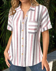 Ophalynne - Vrouwen gestreepte blouse met korte mouwen en knopen