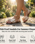 Jaxoria - Vrouwen platte sandalen met decoratieve strik en parels