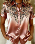 Quinessa - Dames satijnen blouse met bloemenprint