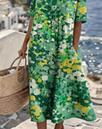 Averixa - Vrouwen midi-jurk met abstracte bloemenprint van katoen en linnen voor de zomer